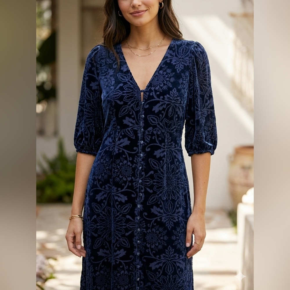Johnny Was JADE Ryan Silk Velvet Burnout Midi Dress Bohemian Whimsigoth Floral - Picture 8 of 14
